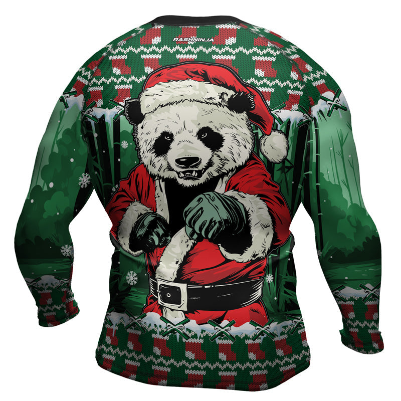 Rashninja Green Kung Fu Christmas Panda Men's Long Sleeve Rash Guard