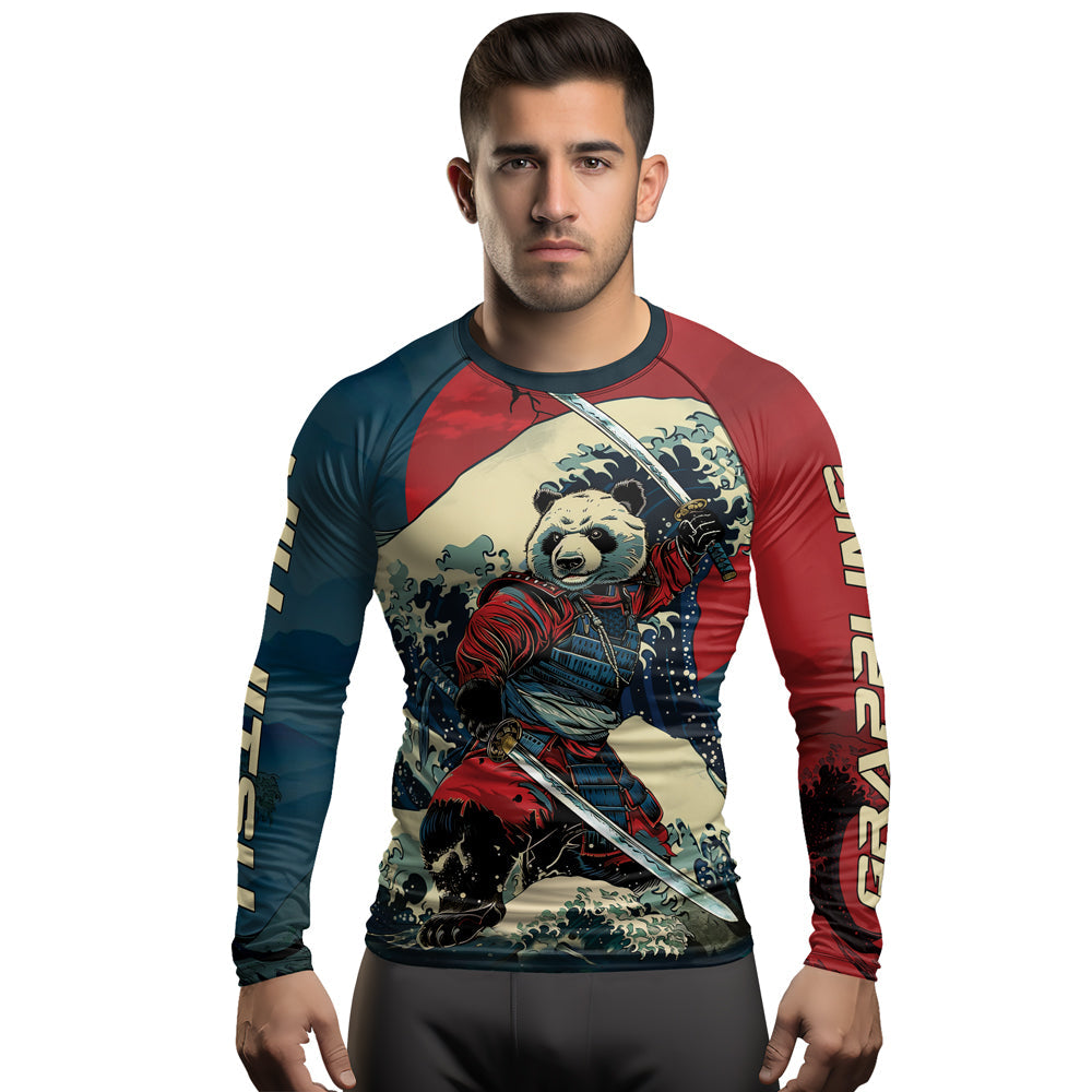 Rashninja Panda Samurai River Men's Long Sleeve Rash Guard