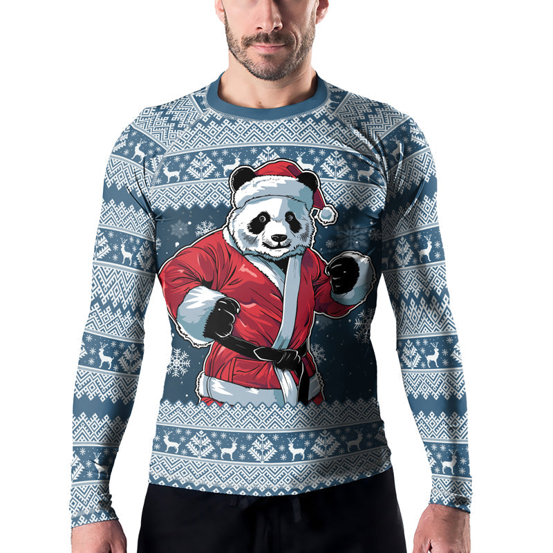 Rashninja Blue Kung Fu Christmas Panda Men's Long Sleeve Rash Guard
