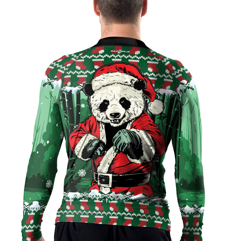 Rashninja Green Kung Fu Christmas Panda Men's Long Sleeve Rash Guard