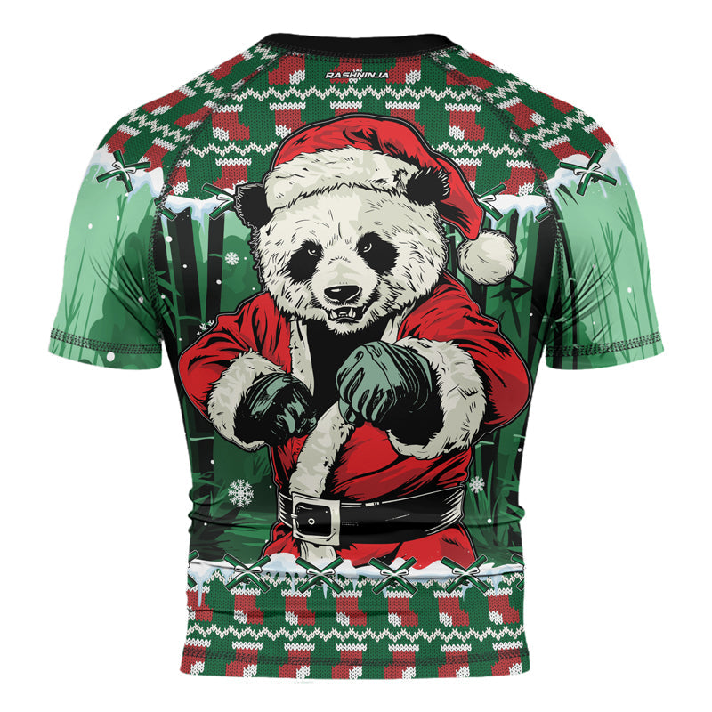 Rashninja Green Kung Fu Christmas Panda Men's Short Sleeve Rash Guard
