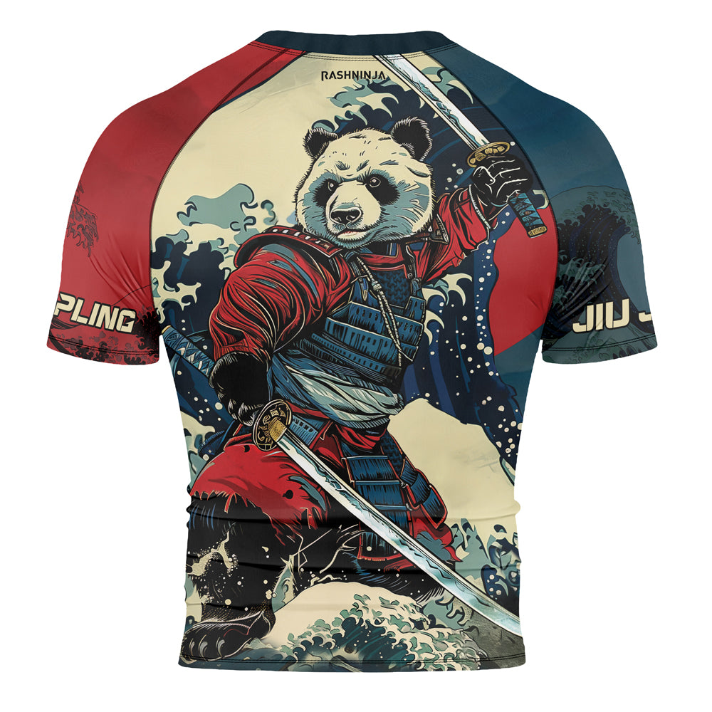 Rashninja Panda Samurai River Men's Short Sleeve Rash Guard