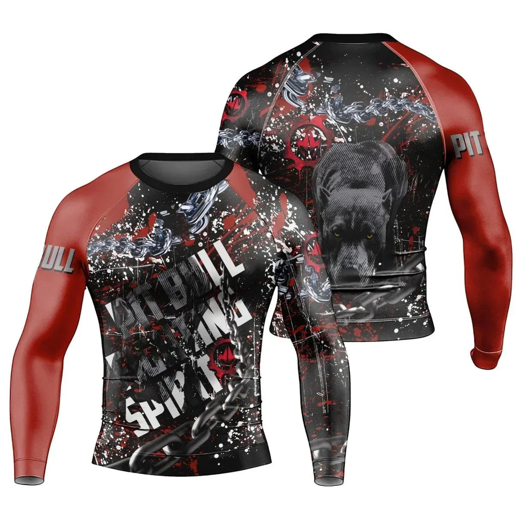 Pitbull Fighting Spirit Men's Long Sleeve Rash Guard