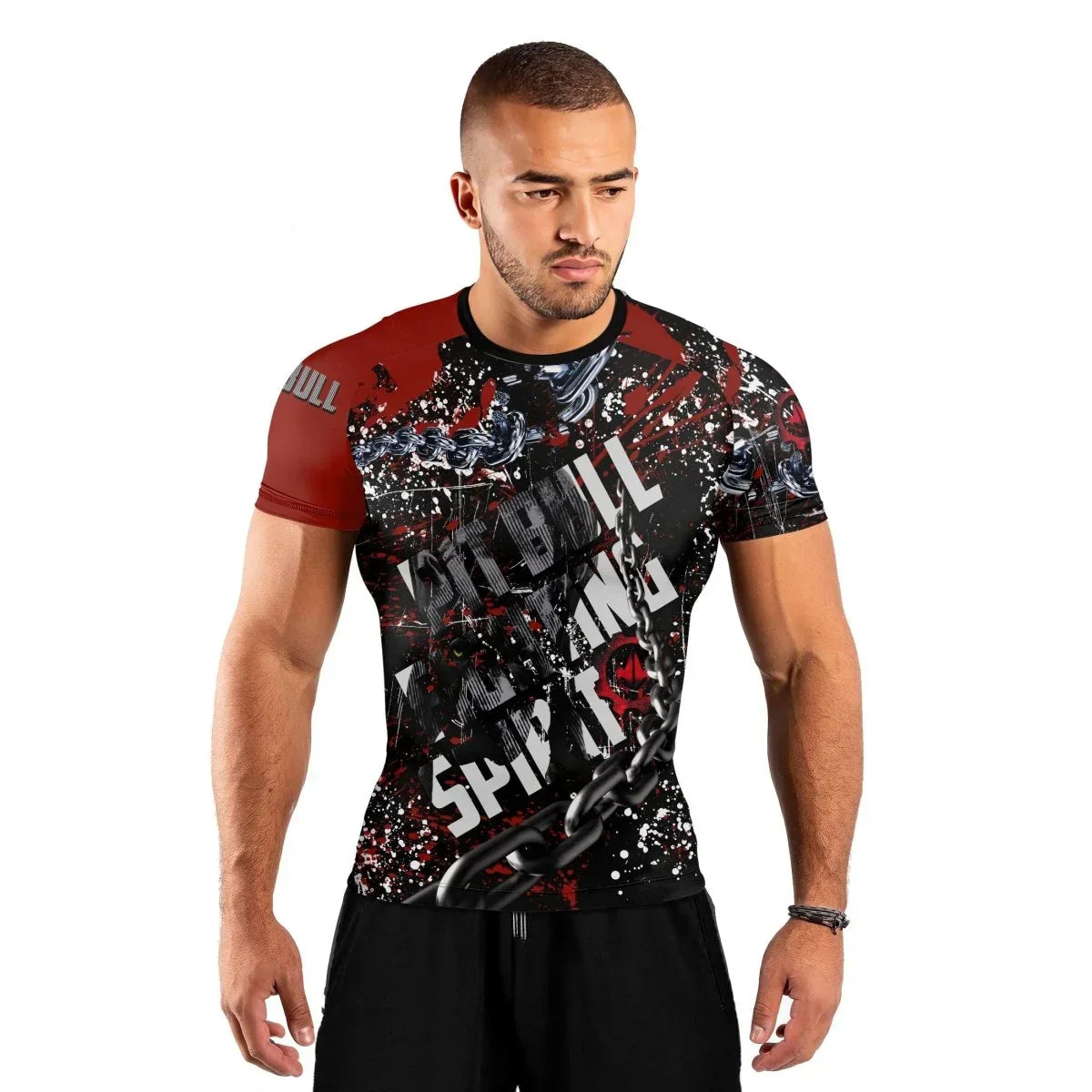 Pitbull Fighting Spirit Men's Short Sleeve Rash Guard