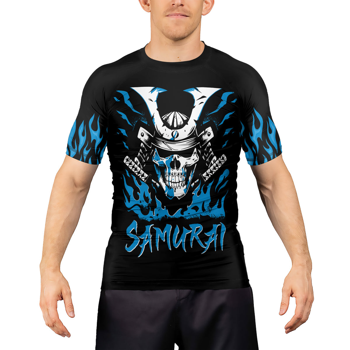 Rashninja Samurai Skull Blaze Men's Short Sleeve Rash Guard