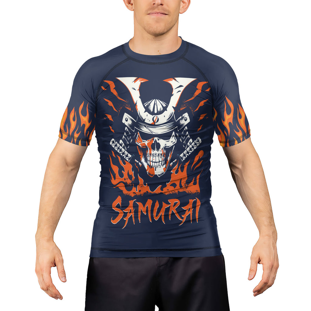 Rashninja Samurai Skull Blaze Men's Short Sleeve Rash Guard