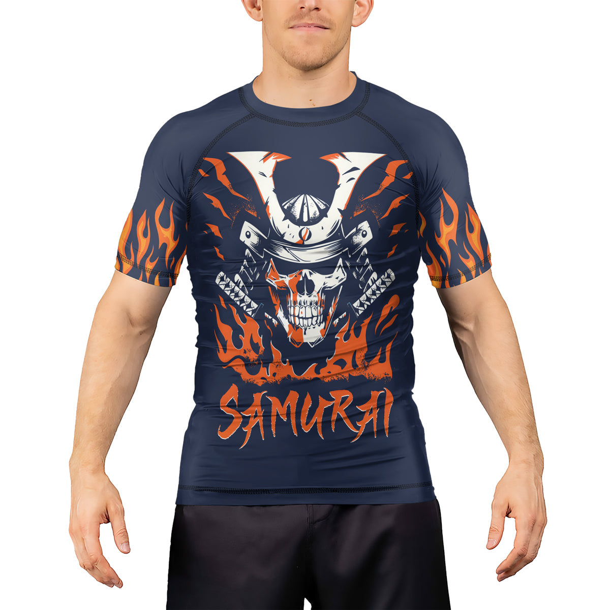 Rashninja Samurai Skull Blaze Men's Short Sleeve Rash Guard