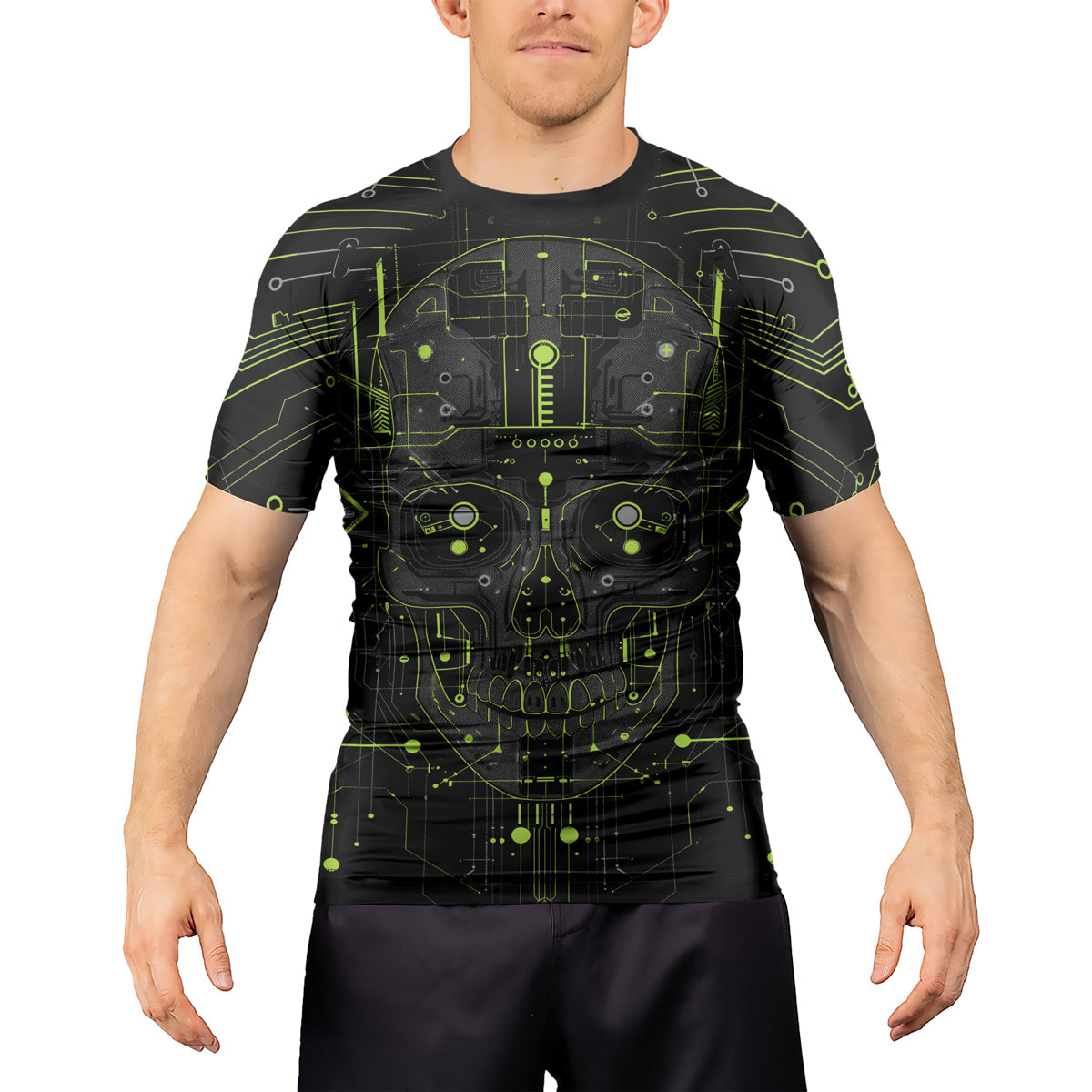 Rashninja Cyber Skull Green Men's Short Sleeve Rash Guard