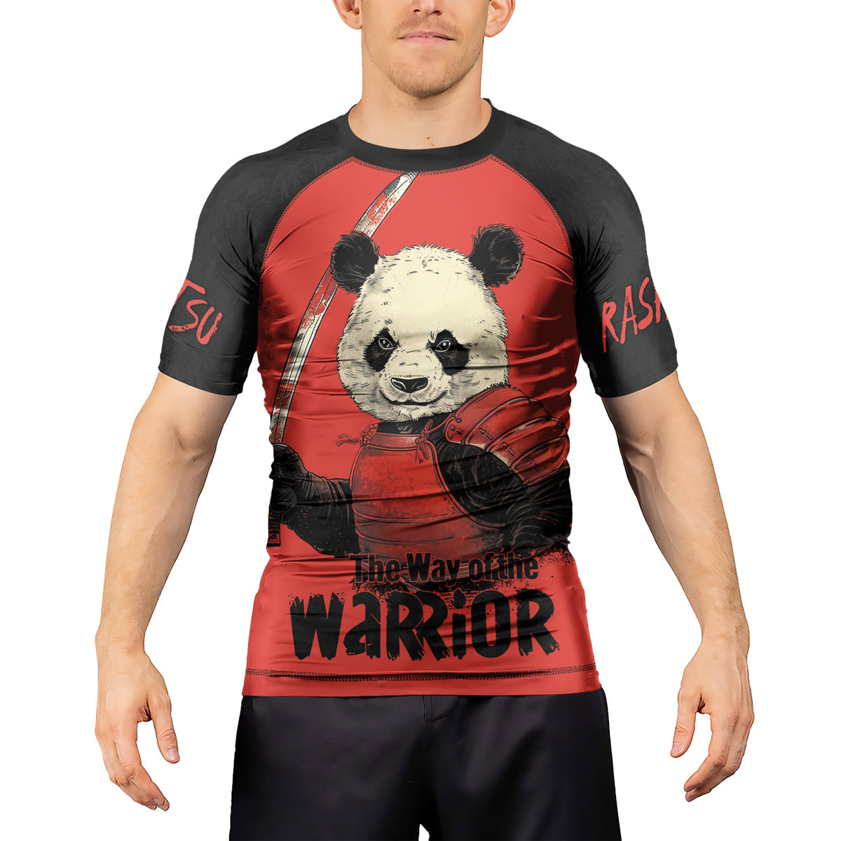Rashninja Panda the Way of the Warrior Mastery Men's Short Sleeve Rash Guard