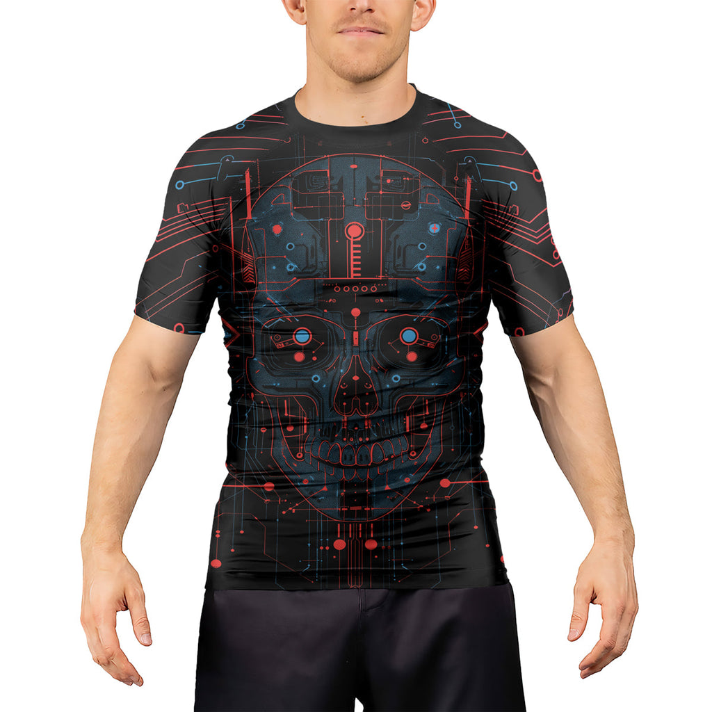 Rashninja Cyber Skull Red Men's Short Sleeve Rash Guard