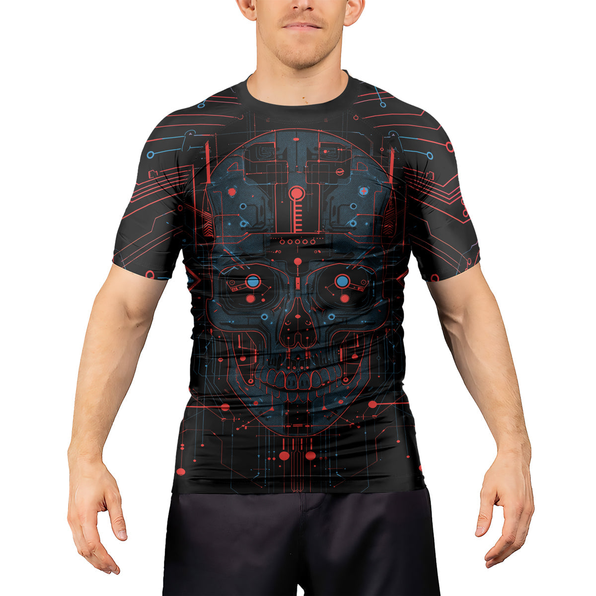 Rashninja Cyber Skull Red Men's Short Sleeve Rash Guard