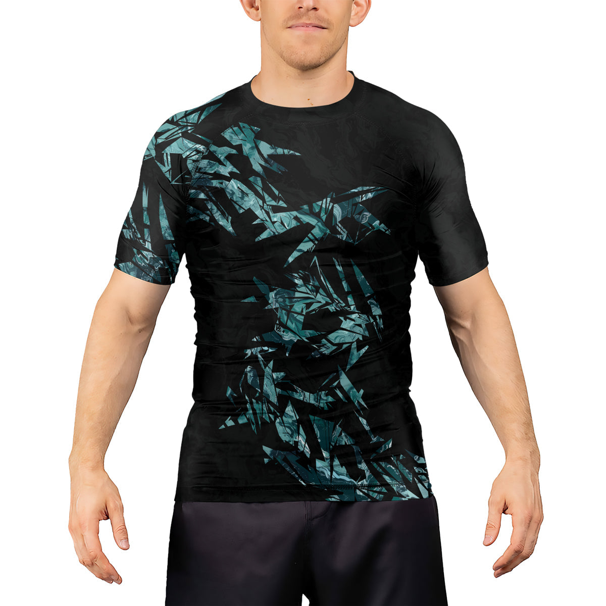 Rashninja Cyber Storm Turquoise Marble Men's Short Sleeve Rash Guard