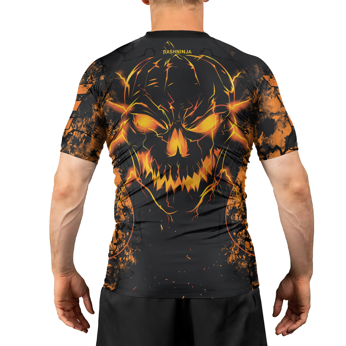 Rashninja Halloween Pumpkin Skull Men's  Short Sleeve Rash Guard
