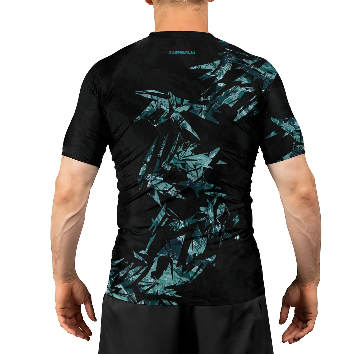 Rashninja Cyber Storm Turquoise Marble Men's Short Sleeve Rash Guard