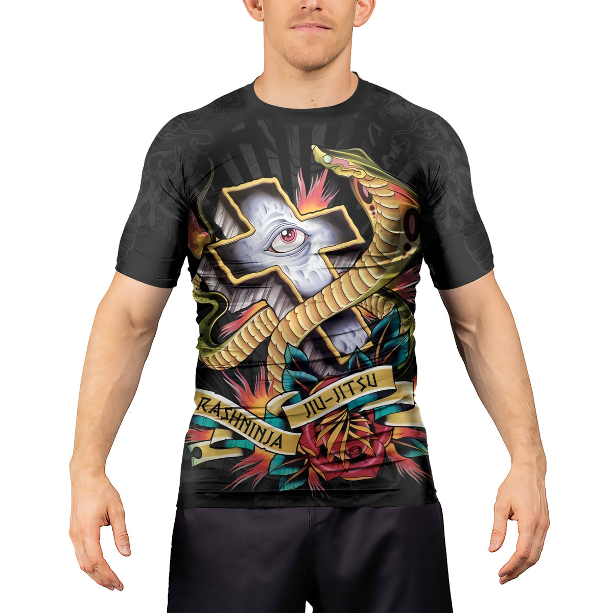Rashninja Snake Tattoo Ink Spiral Men's Short Sleeve Rash Guard