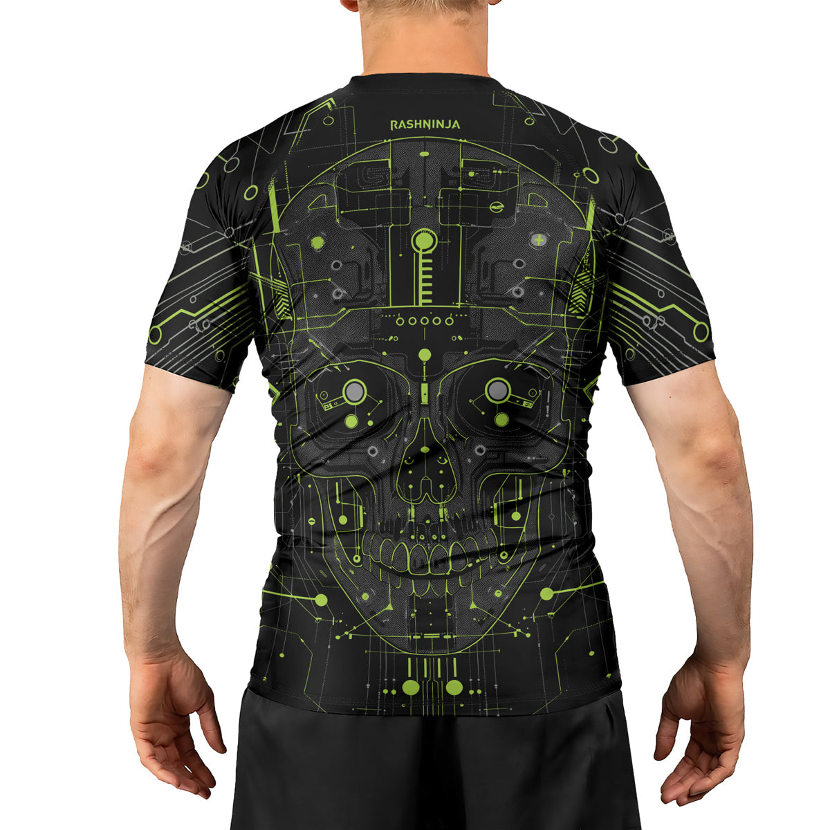 Rashninja Cyber Skull Green Men's Short Sleeve Rash Guard