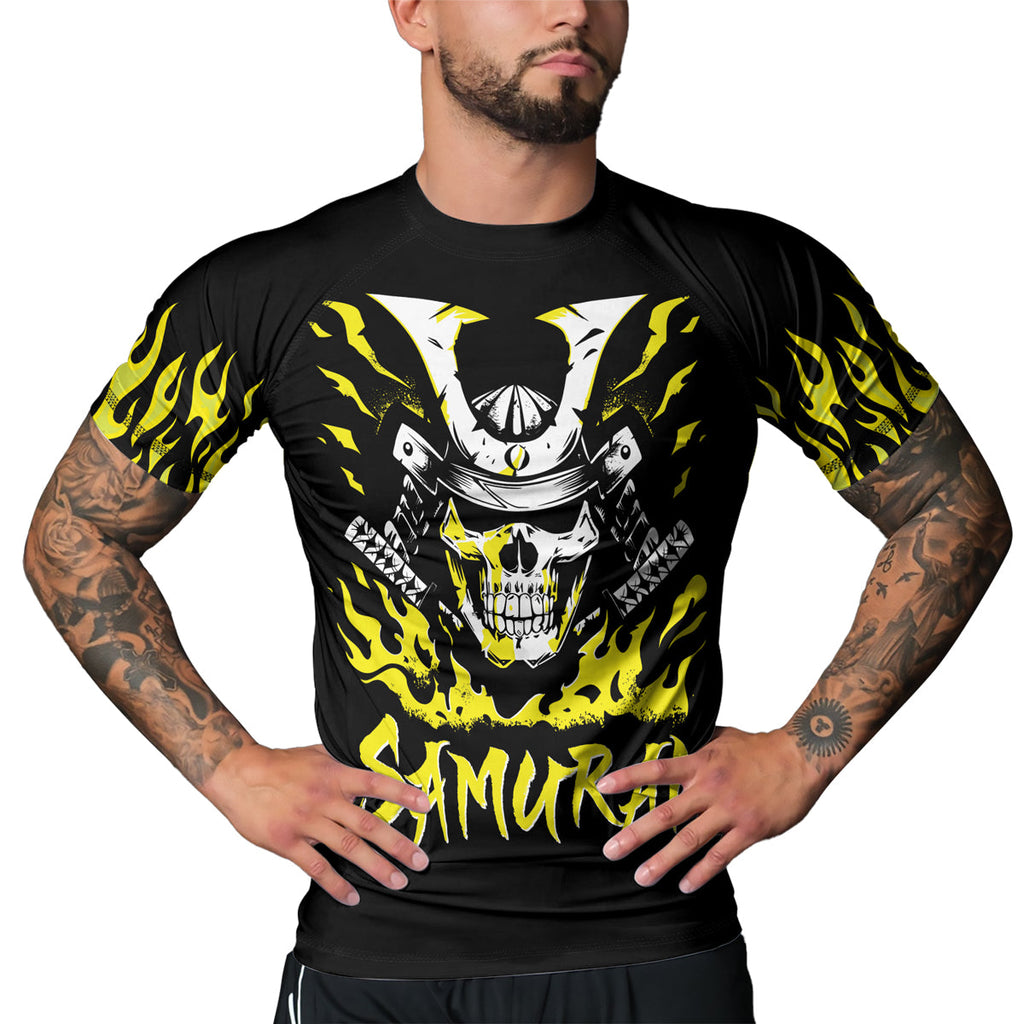 Rashninja Samurai Skull Blaze Men's Short Sleeve Rash Guard