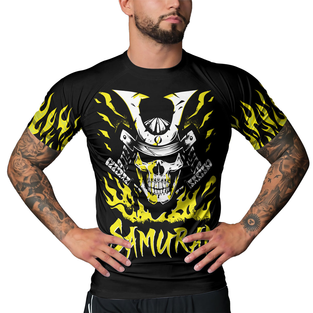 Rashninja Samurai Skull Blaze Men's Short Sleeve Rash Guard