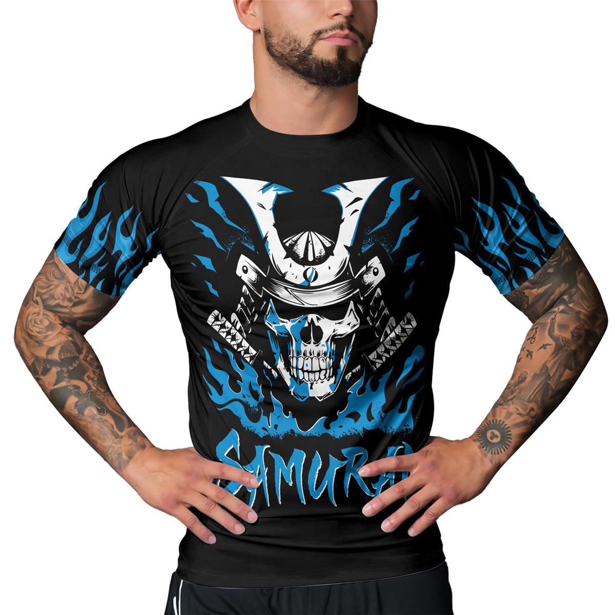 Rashninja Samurai Skull Blaze Men's Short Sleeve Rash Guard