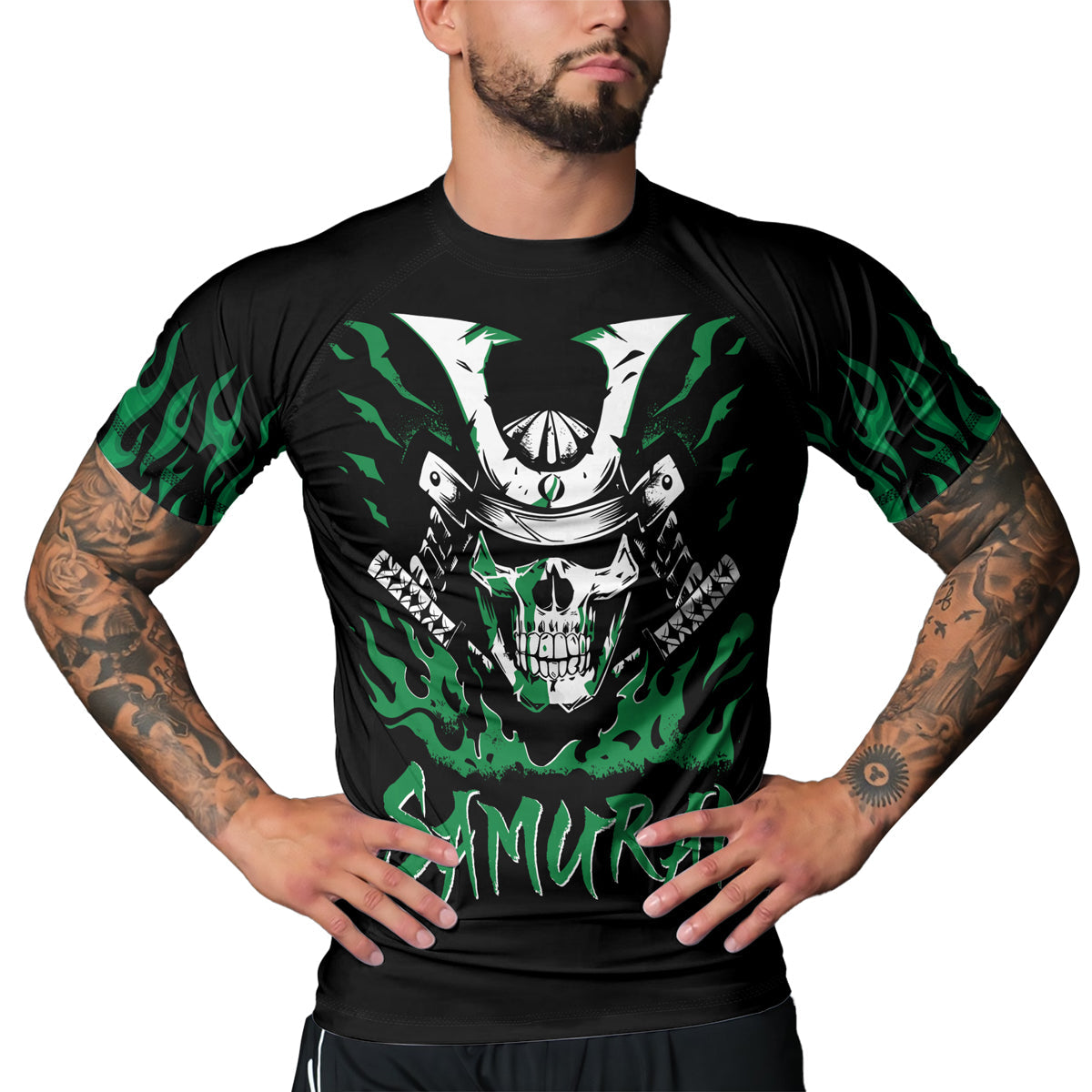 Rashninja Samurai Skull Blaze Men's Short Sleeve Rash Guard