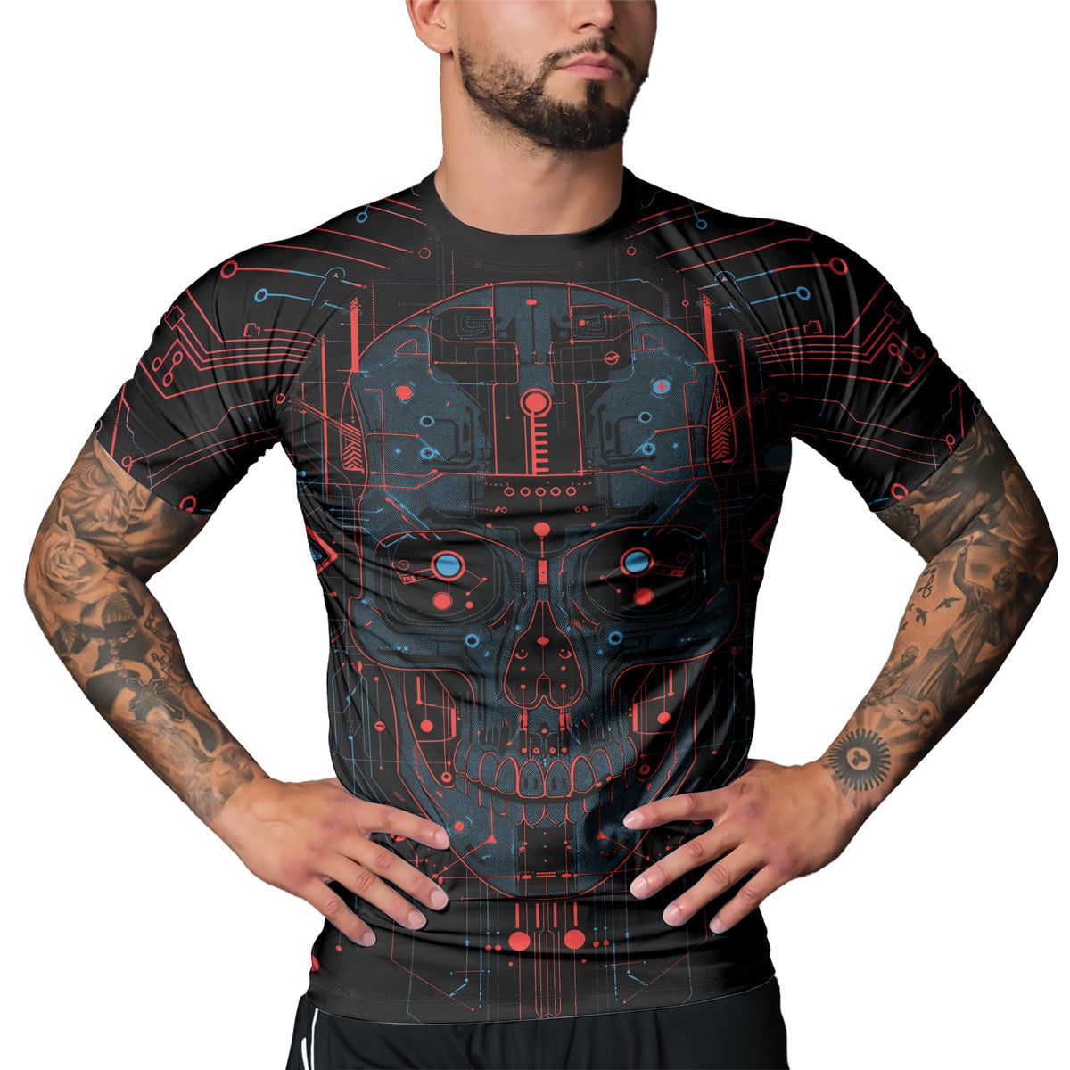 Rashninja Cyber Skull Red Men's Short Sleeve Rash Guard