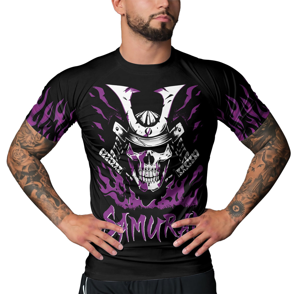 Rashninja Samurai Skull Blaze Men's Short Sleeve Rash Guard
