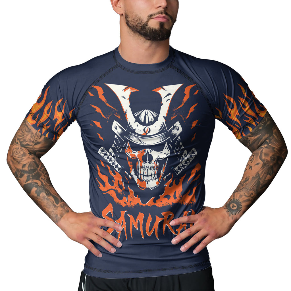 Rashninja Samurai Skull Blaze Men's Short Sleeve Rash Guard