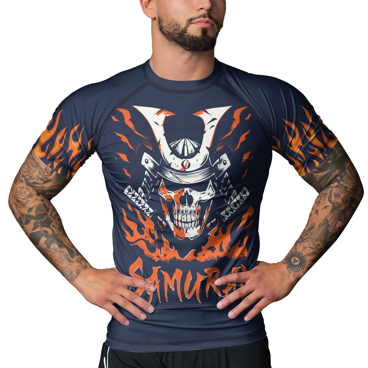 Rashninja Samurai Skull Blaze Men's Short Sleeve Rash Guard