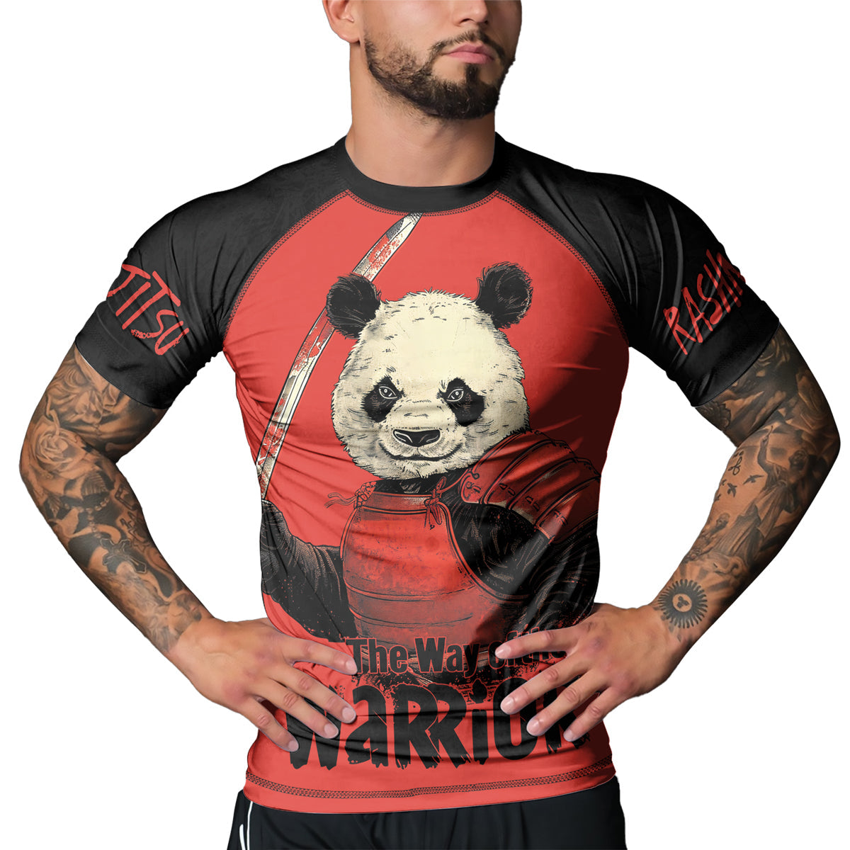 Rashninja Panda the Way of the Warrior Mastery Men's Short Sleeve Rash Guard