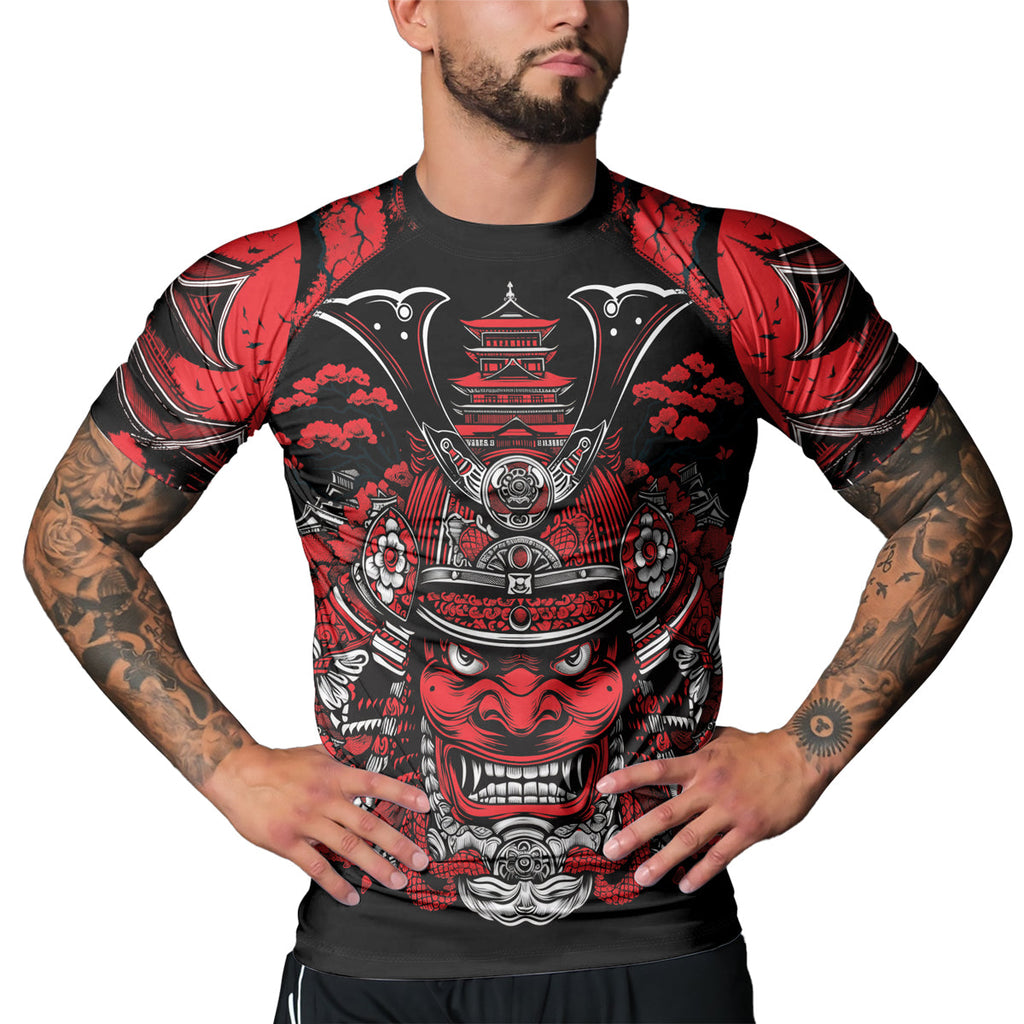 Rashninja Samurai Blood Moon Men's Short Sleeve Rash Guard