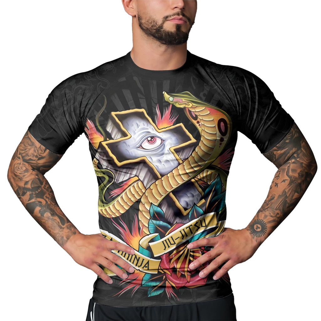 Rashninja Snake Tattoo Ink Spiral Men's Short Sleeve Rash Guard