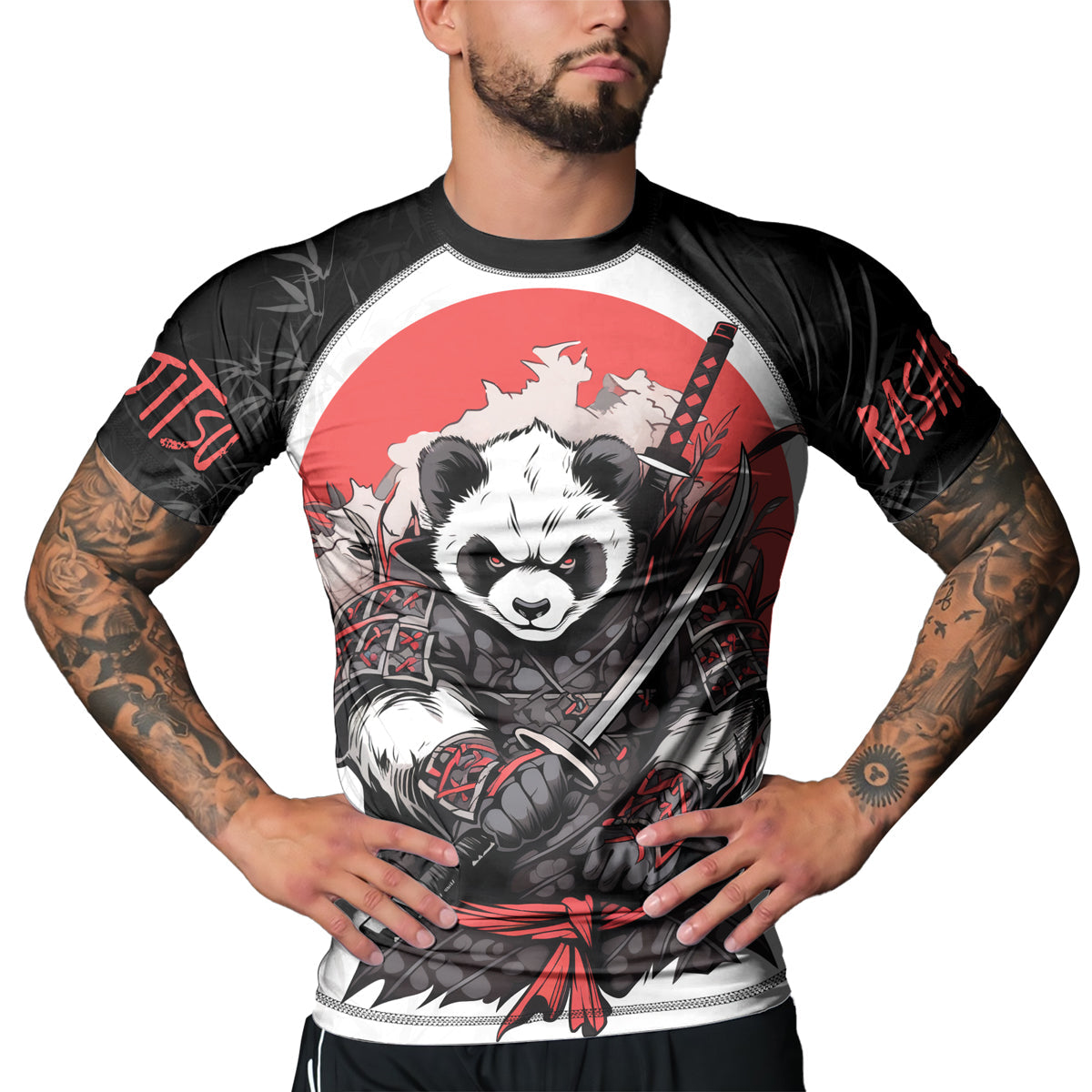Rashninja Panda Samurai Blade Men's Short Sleeve Rash Guard