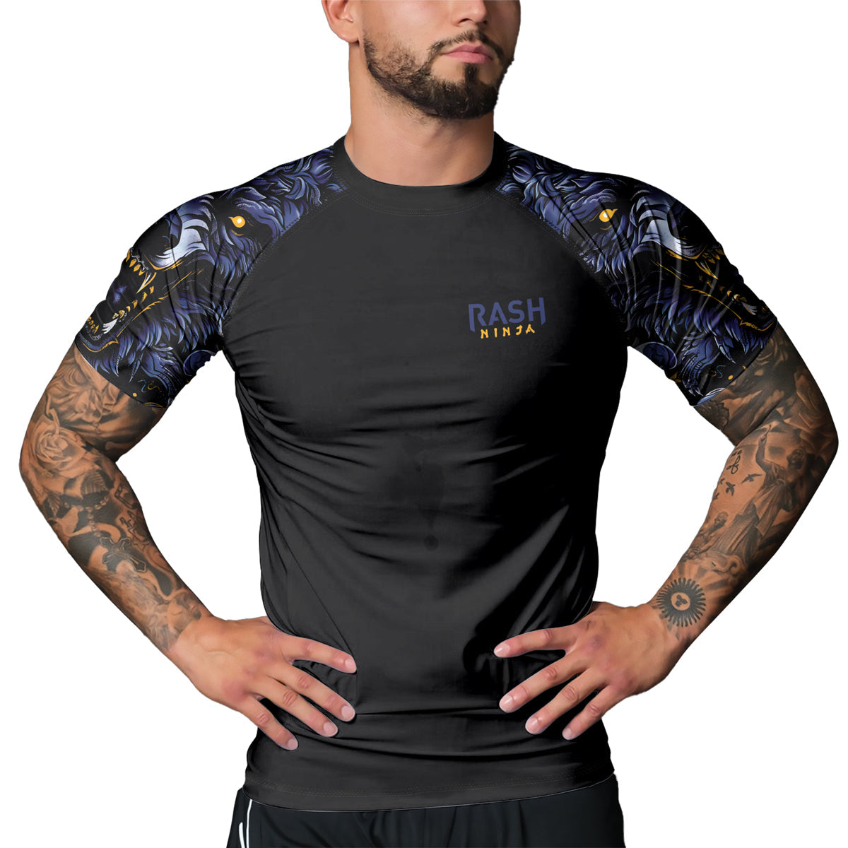 Rashninja Wolf Snow Hunt Men's Short Sleeve Rash Guard