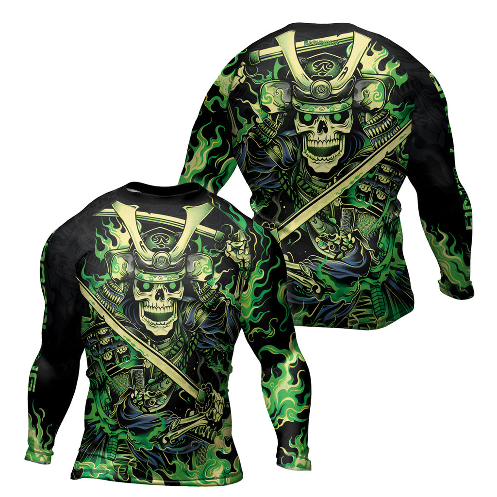 Rashninja Samurai Skull Fire Men's Long Sleeve Rash Guard