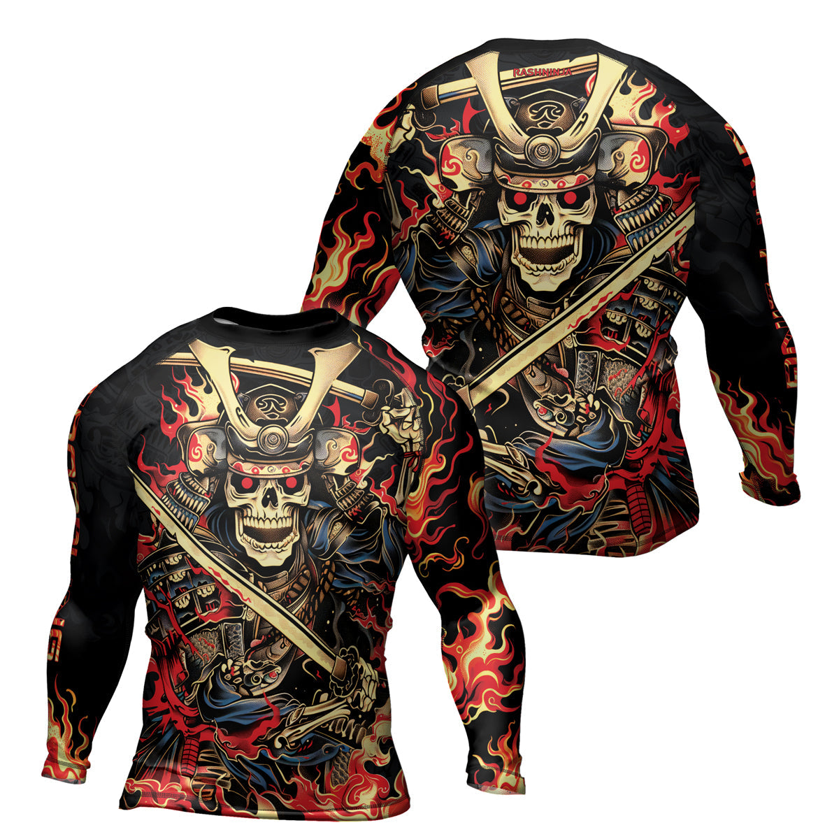 Rashninja Samurai Skull Fire Men's Long Sleeve Rash Guard