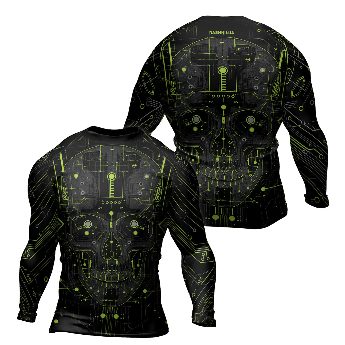 Rashninja Cyber Skull Green Men's Long Sleeve Rash Guard