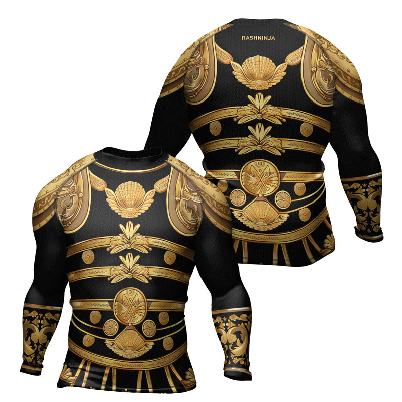 Rashninja Spartan Helmet Flames Men's Long Sleeve Rash Guard