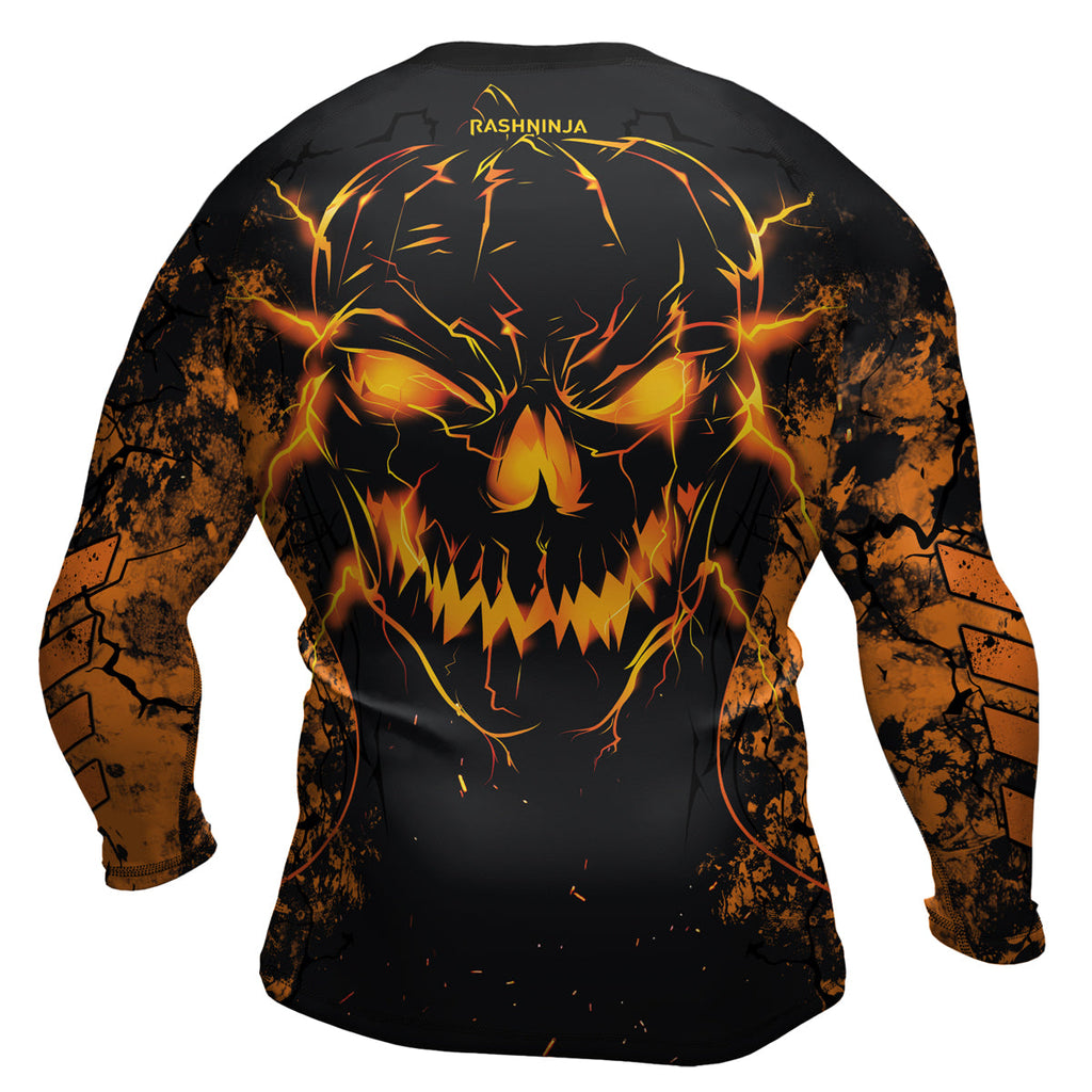 Rashninja Halloween Pumpkin Skull Men's Long Sleeve Rash Guard