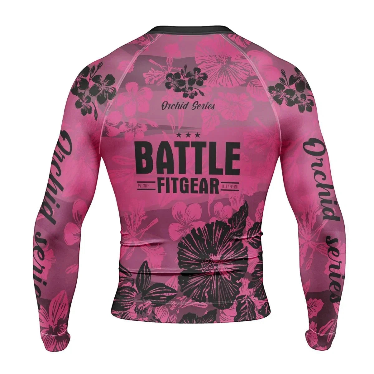 Orchid Series Floral Pink Heart Pattern Men's Long Sleeve Rash Guard