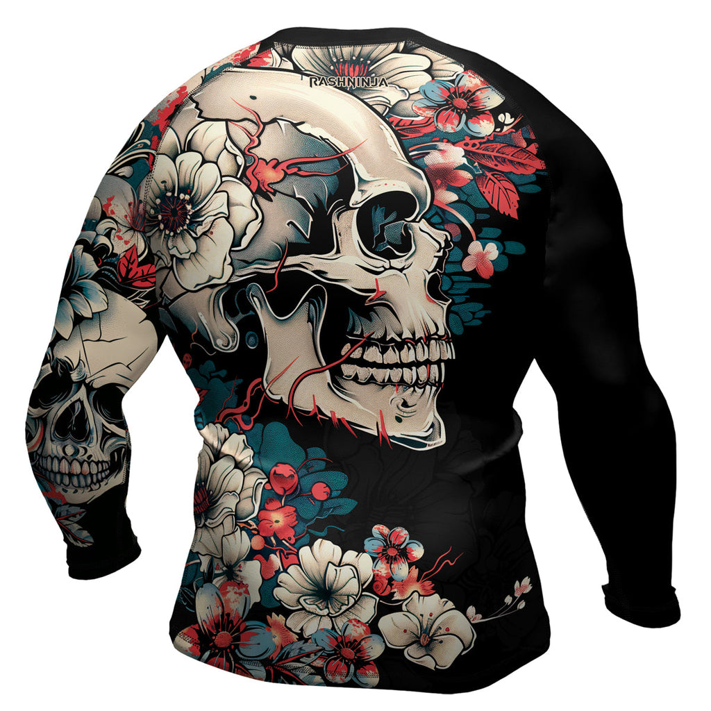 Rashninja Halloween Skull Blossom Men's Long Sleeve Rash Guard