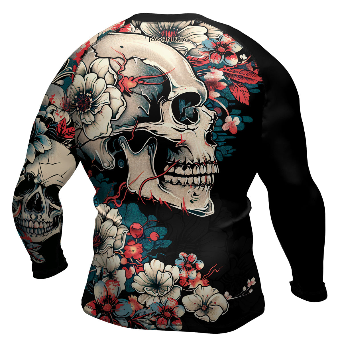 Rashninja Halloween Skull Blossom Men's Long Sleeve Rash Guard