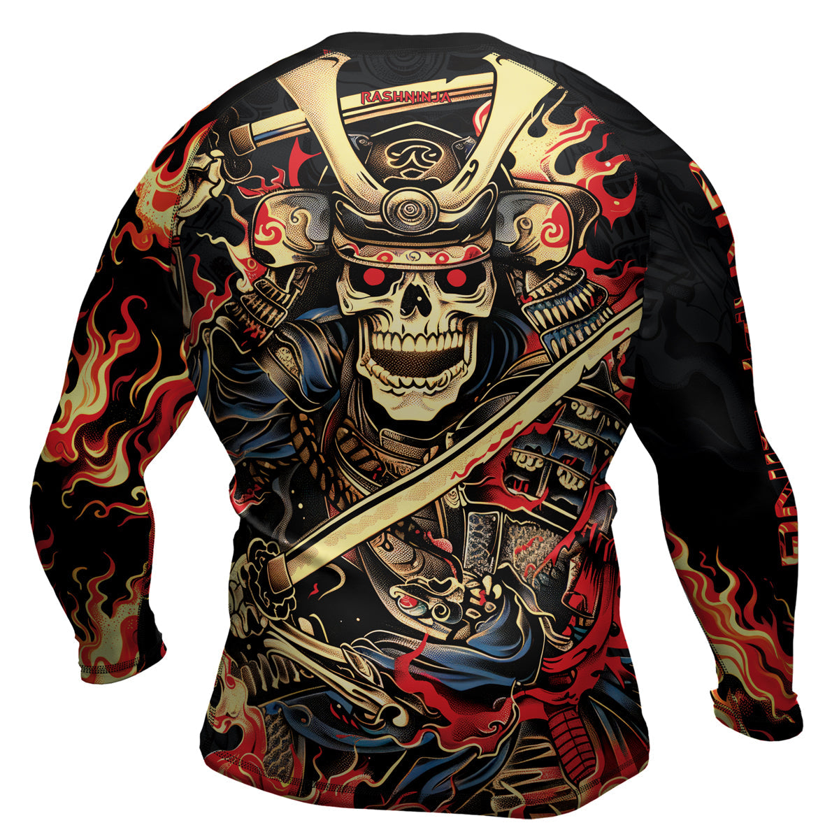 Rashninja Samurai Skull Fire Men's Long Sleeve Rash Guard