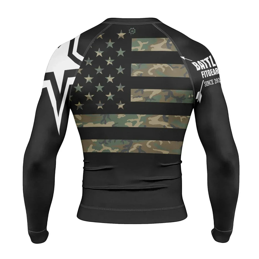 Army Camo Flag Long Sleeve Rash Guard
