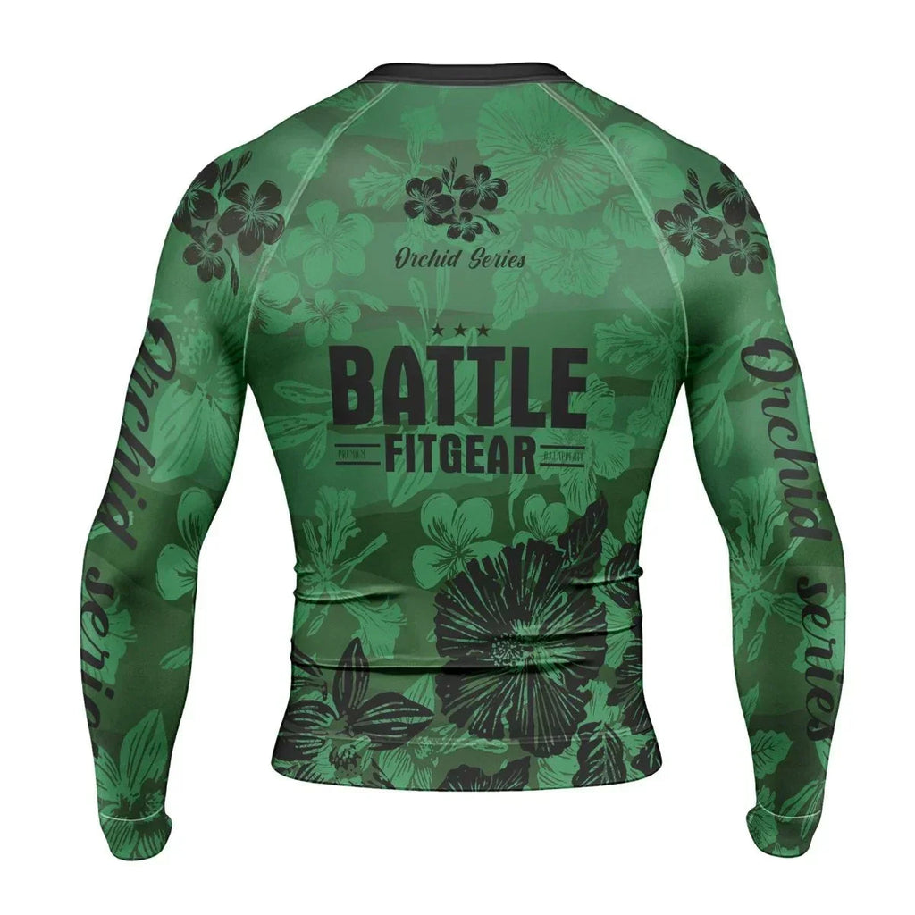Orchid Series Floral Green Heart Pattern Men's Long Sleeve Rash Guard