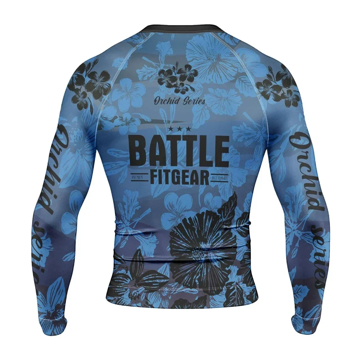 Orchid Series Floral Blue Heart Pattern Men's Long Sleeve Rash Guard