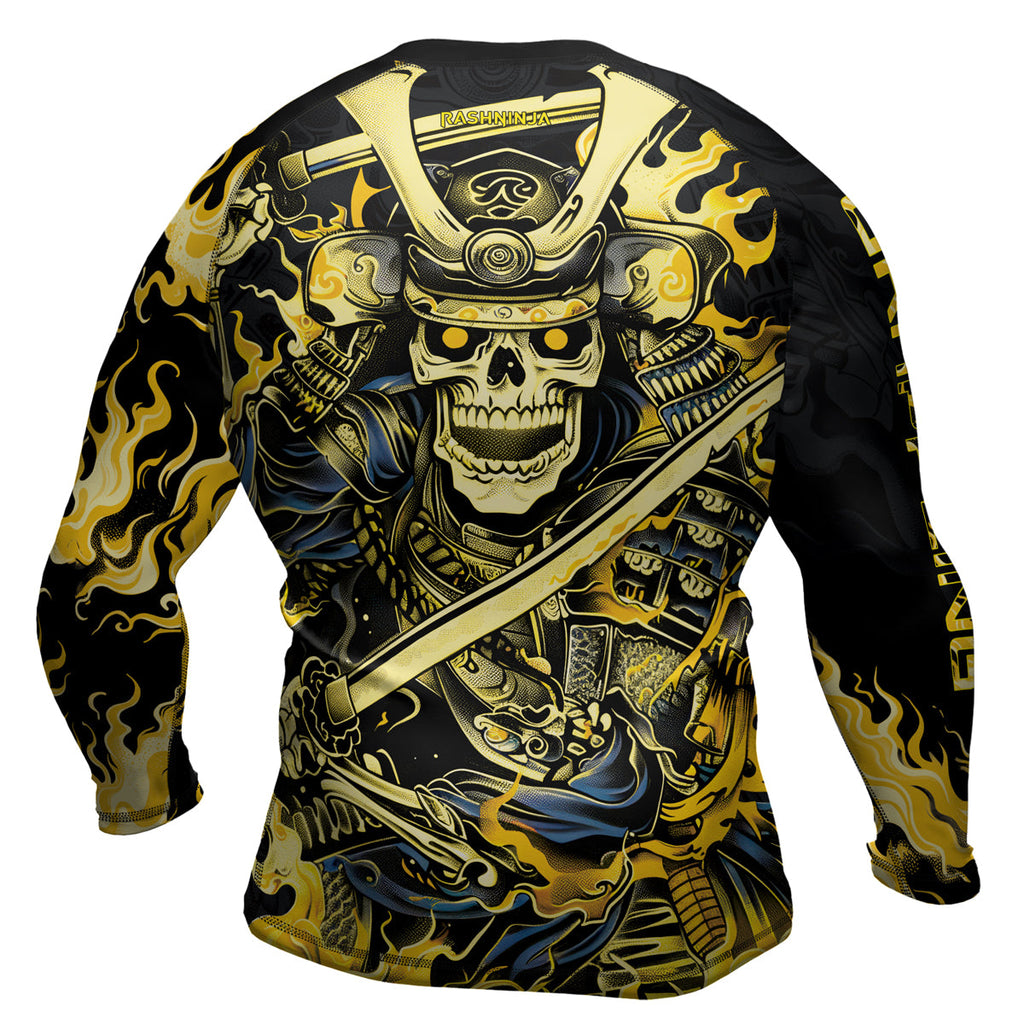 Rashninja Samurai Skull Fire Men's Long Sleeve Rash Guard