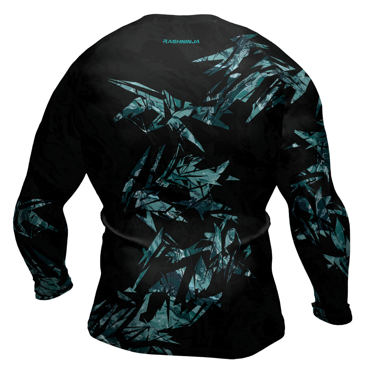Rashninja Cyber Storm Turquoise Marble Men's Long Sleeve Rash Guard