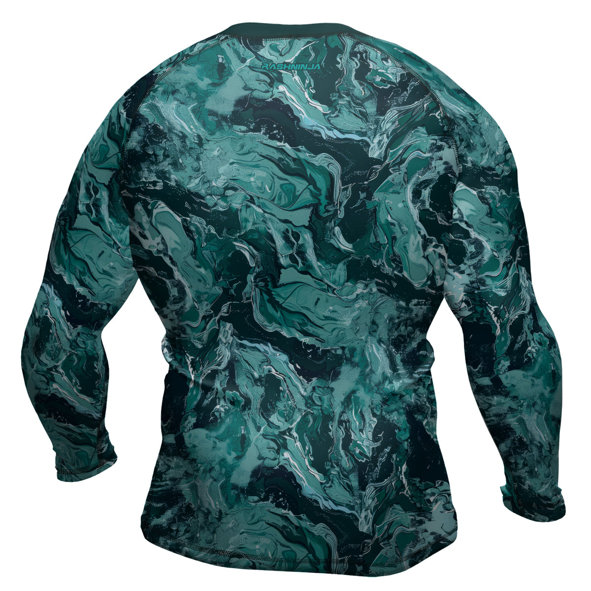 Rashninja Cyber Storm Turquoise Marble Men's Long Sleeve Rash Guard