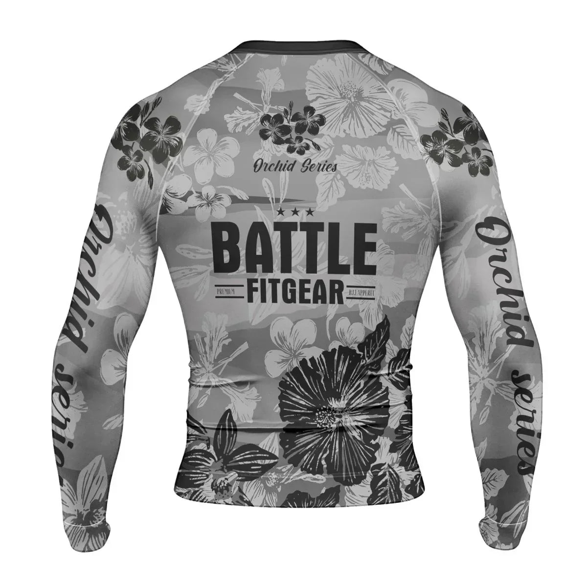 Orchid Series Floral Grey Heart Pattern Men's Long Sleeve Rash Guard