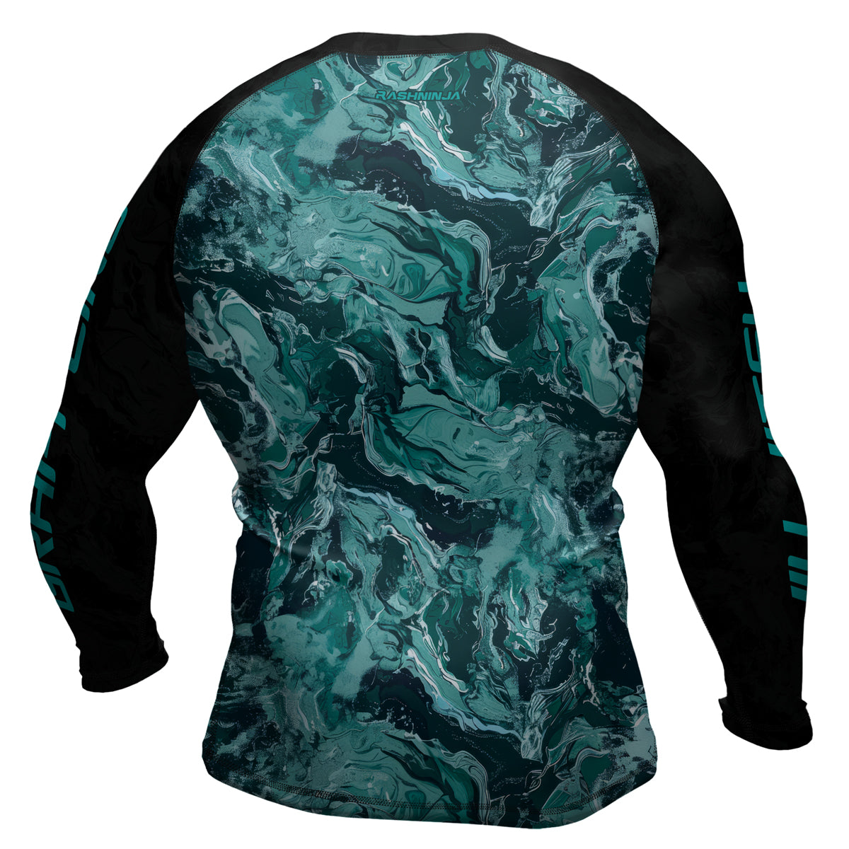 Rashninja Cyber Storm Turquoise Marble Men's Long Sleeve Rash Guard